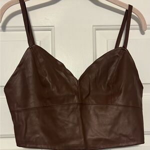 Elegant Brown Leather Camisole Top